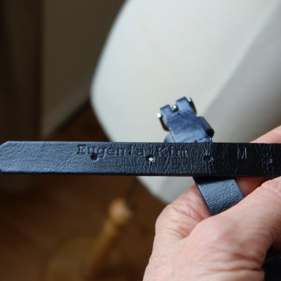 Eugenia Kim belt dark blue leather, gunmetal braided w silver buckle size M Y2K main image 11